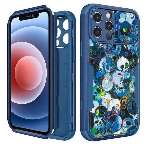 Designer Skull Heavy Duty Case for iPhone 13 Pro Max with Slide Camera Protector - Picture 1 of 8
